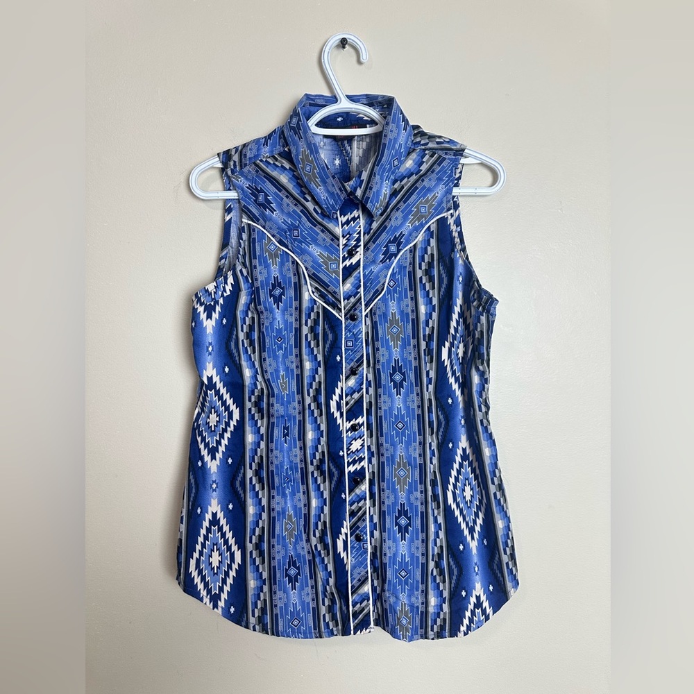 Rock & Roll Size L Blue Patterned Sleeveless Top